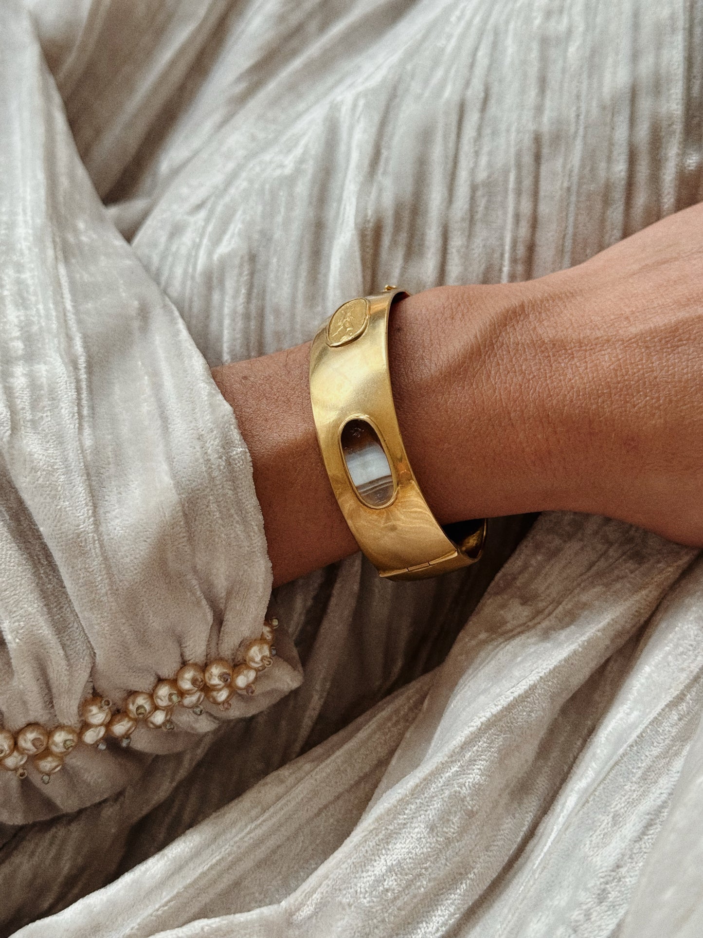 Etruscan Intaglio Rigid Gold Bracelet