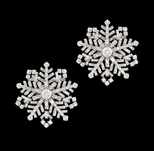 Van Cleef & Arpels Snowflake platinum and diamond clips, Paris, circa 1947